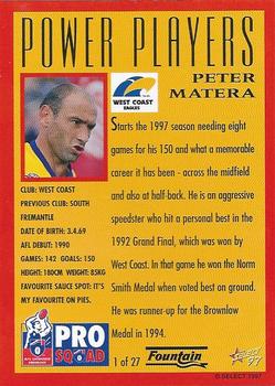 1997 Select Fountain AFL Power Players #1 Peter Matera Back